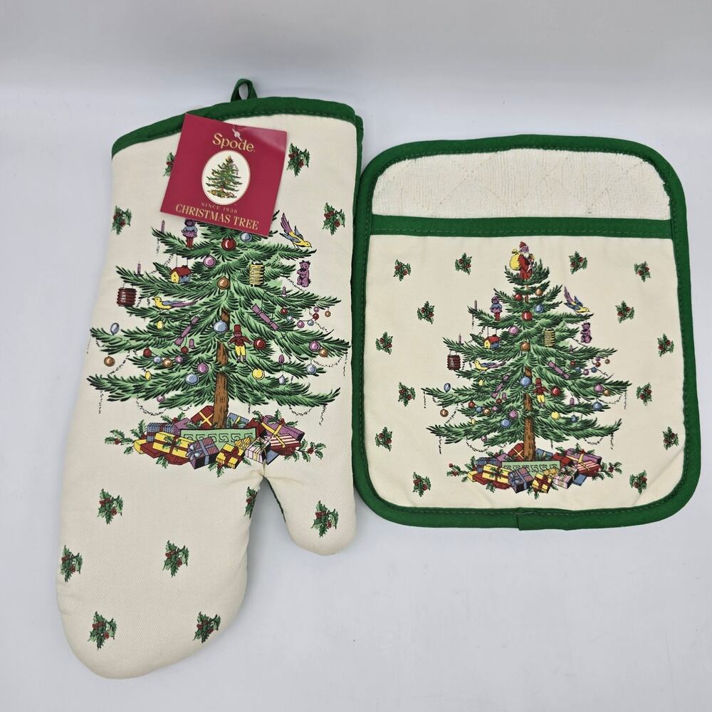 Spode Christmas Tree Oven Mitt & Pot Holder Kitchen Set of 2 Holiday NWT